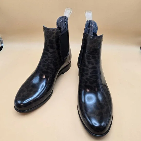 Sam Edelman Tinsley Leopard Print Rain Boots Black Grey Womens 8M Chelsea Boot - Picture 4 of 16